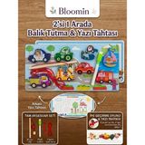 Bloomin 2'si 1 Arada Ahşap Balık Tutma ve Yazı Tahtası Ipe Geçirme - Eğitici Zeka Oyunu Ahşap Bebek Çocuk Bultak - YAZI TAHTASI - Ahşap Bej - Siyah