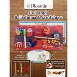 Bloomin 2'si 1 Arada Ahşap Balık Tutma ve Yazı Tahtası Ipe Geçirme - Eğitici Zeka Oyunu Ahşap Bebek Çocuk Bultak - YAZI TAHTASI - Ahşap - Bej