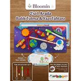 Bloomin 2'si 1 Arada Ahşap Balık Tutma ve Yazı Tahtası Ipe Geçirme - Eğitici Zeka Oyunu Ahşap Bebek Çocuk Bultak - YAZI TAHTASI - Ahşap Desenli