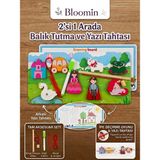 Bloomin 2'si 1 Arada Ahşap Balık Tutma ve Yazı Tahtası Ipe Geçirme - Eğitici Zeka Oyunu Ahşap Bebek Çocuk Bultak - YAZI TAHTASI - Bej