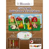 Bloomin 2'si 1 Arada Ahşap Balık Tutma ve Yazı Tahtası Ipe Geçirme - Eğitici Zeka Oyunu Ahşap Bebek Çocuk Bultak - YAZI TAHTASI - Füme