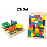 Bloomin 4’lü Ahşap Bultak Geometrik Şekil Yerleştirme ve Tetris Blok Puzzle Eğitici Oyuncak Seti - Renkli