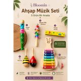 Bloomin 5'li Set Ahşap Müzik ve Ritim Seti AHŞAP Mızıka , 2'li Marakas , Zilli Marakas, Ahşap Flüt , Selefon Bebek - Çocuk Gelişim
