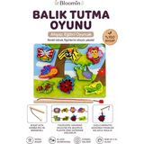Bloomin Ahşap Balık Tutma ve Ipe Dizme Oyunu Eğitici Bebek - Çocuk Ahşap Oyuncak - Balık Tutma ve Yazı Tahtası - Ahşap Bej - Siyah