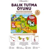 Bloomin Ahşap Balık Tutma ve Ipe Dizme Oyunu Eğitici Bebek - Çocuk Ahşap Oyuncak - Balık Tutma ve Yazı Tahtası - Ahşap Desenli