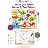 Bloomin Ahşap Çift Taraflı Bultak & Yazı Tahtası | Kalem Dahil | Eğitici Montessori Bebek Çocuk Oyuncağı - DİNOZOR - Çok Renkli