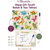 Bloomin Ahşap Çift Taraflı Bultak & Yazı Tahtası | Kalem Dahil | Eğitici Montessori Bebek Çocuk Oyuncağı - DİNOZORLAR - Çok Renkli