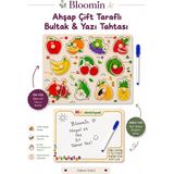 Bloomin Ahşap Çift Taraflı Bultak & Yazı Tahtası | Kalem Dahil | Eğitici Montessori Bebek Çocuk Oyuncağı - MEYVELER - Çok Renkli