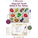 Bloomin Ahşap Çift Taraflı Bultak & Yazı Tahtası | Kalem Dahil | Eğitici Montessori Bebek Çocuk Oyuncağı - SEBZE - Çok Renkli