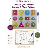 Bloomin Ahşap Çift Taraflı Bultak & Yazı Tahtası | Kalem Dahil | Eğitici Montessori Bebek Çocuk Oyuncağı - ŞEKİLLER - Çok Renkli