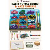 Bloomin Balık Tutma & Yazı Tahtası - Ipe Dizme Oyunu Büyük Boy (Kalem Dahil) Silinebilir Yazı Tahtası Eğitici Ahşap Oyuncak - YAZI TAHTASI - Ahşap - Bej