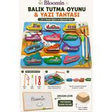 Bloomin Balık Tutma & Yazı Tahtası - Ipe Dizme Oyunu Büyük Boy (Kalem Dahil) Silinebilir Yazı Tahtası Eğitici Ahşap Oyuncak - YAZI TAHTASI - Ahşap - Beyaz