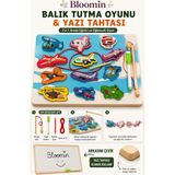 Bloomin Balık Tutma & Yazı Tahtası - Ipe Dizme Oyunu Büyük Boy (Kalem Dahil) Silinebilir Yazı Tahtası Eğitici Ahşap Oyuncak - YAZI TAHTASI - Ahşap - Ceviz