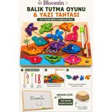 Bloomin Balık Tutma & Yazı Tahtası - Ipe Dizme Oyunu Büyük Boy (Kalem Dahil) Silinebilir Yazı Tahtası Eğitici Ahşap Oyuncak - YAZI TAHTASI - Ahşap Desenli
