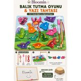 Bloomin Balık Tutma & Yazı Tahtası - Ipe Dizme Oyunu Büyük Boy (Kalem Dahil) Silinebilir Yazı Tahtası Eğitici Ahşap Oyuncak - YAZI TAHTASI