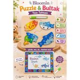 Bloomin Eğitici Ahşap Oyuncak Temalı Yapboz - Bultak ve Silinebilir Yazı Tahtası (Kalem Dahil) Çocuk Bebek - Balık - Çok Renkli