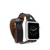 BloominBag Alpine Double Tour 44/45/46/49 mm Noir Deri Siyah Apple Watch Akıllı Saat Kordon