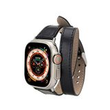 BloominBag Alpine Slim Double Tour Noir Black Deri Apple Watch Kordonu