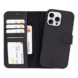 Bloominbag Bloomcase Apple Iphone 16 Pro (6.3") Onyx Black Hakiki Deri Çıkarılabilir Cüzdanlı Telefon Kılıfı