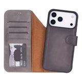 Bloominbag Bloomcase Ash Gray Apple Iphone 17 Pro (6.3") Hakiki Deri Çıkarılabilir Cüzdanlı Telefon Kılıfı