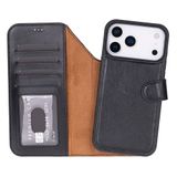 Bloominbag Bloomcase Magic Apple Iphone 17 Pro Max(6.9") Obsidian Black Ayrılabilir Hakiki Deri Cüzdanlı Telefon Kılıfı