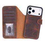 Bloominbag Bloomcase Magic Wallet Saddle Brown Apple Iphone 17 Pro (6.3") Hakiki Deri Çıkarılabilir Cüzdanlı Telefon Kılıfı