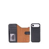 BloominBag iPhone 17 Air 6.5 inç Bloomcase Magic Wallet Obsidian Black Hakiki Deri Cüzdanlı Siyah Telefon Kılıfı
