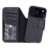 Bloominbag Porta Noir Black Deri Iphone 17 Pro Max(6.9") Hakiki Deri Çıkarılabilir Cüzdanlı Telefon Kılıfı