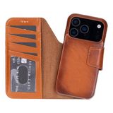 Bloominbag Porta Warm Tan Deri Iphone 17 Pro (6.3") Hakiki Deri Çıkarılabilir Cüzdanlı Telefon Kılıfı