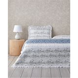 Blossom Stripe Çok Amaçlı Tek Kişilik Yatak Örtüsü Takımı 160X220 cm Mavi - 160 x 220 cm - Ekru