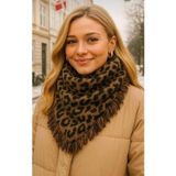 Blotch Camel Leopar Püsküllü Cool Tarz Ve Şık Stil Ve Moda İkonu Üçgen Triko Omuz Şalı 180*55 Cm