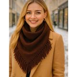 Blotch Kahverengi Püsküllü Cool Tarz Ve Şık Stil Ve Moda İkonu Üçgen Triko Omuz Şalı 160*50 Cm