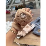 Blotch Kışlık Ayıcık Figürlü Genç Yetişkin Parmaksız Veya Kapalı Camel Renk Pofuduk Pelüş Eldiven