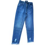 Blotch Kız Çocuk Pantolonu Koyu Mavi Kot Jeans Paçası Püsküllü Yırtık Detay
