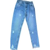 Blotch Kız Çocuk Pantolonu Mavi Kot Jeans Paçası Püsküllü Yırtık Detay