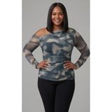 BLOUSE Büyük Beden Soyut Desenli Düşük Omuz Bluz