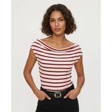 Blouse Marin Çizgili Kayık Yaka Bluz - Kırmızı - XL