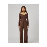 BLOUSE Yaka Detaylı V-Yaka Kahverengi Bluz