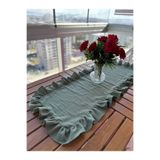 Blue Atelier Haki Yeşil Fırfırlı Keten Runner 40x110