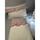 Blue Atelier Pamuk Fırfırlı Çıtır Çiçek Desen Krem Bebek Pike Takımı - Pembe - 100 x 150