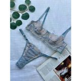 Blue Avcı NOATEKS Mavi Çiçekli Balenli Dantelli Tül Bralet Takım