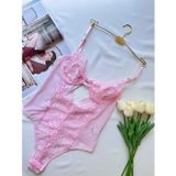 Blue Avcı NOATEKS Pudra Dantelli Balenli Kapsız Transparan Çıtçıtlı Bodysuit