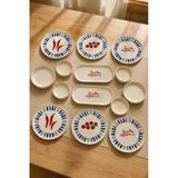 Blue Bon Appetit 14 Parça 6 Kişilik Handmade Stackable Seramik Kahvaltı Takımı Lüx Sunum Seti Tabağı