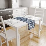 Blue Daisy Runner-TR127, 140x45cm (İnce Keten, Uluslararası Yıkama Ve Solmama Sertifikası)