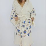 Blue Eyes Desenli Lüks Müslin Bornoz - L - XL - Krem