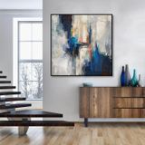 Blue Fault Yağlı Boya Dokulu Tablo 120X120 Gümüş Çerçeveli
