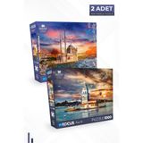 Blue Focus 2 Adet 1000 Parça Puzzle - Kız Kulesi ve İstanbul Boğazı