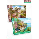 Blue Focus 2 Adet 1000 Parça Puzzle - Toscana ve Portofino