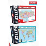 Blue Focus 2 Adet Puzzle - 200 Parça Türkiye Haritası Puzzle Ve 200 Parça Dünya Haritası Puzzle