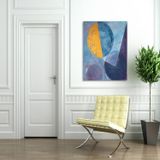 Blue Full Moon Yağlı Boya Dokulu Tablo 100X100 Gümüş Çerçeveli
